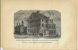 Where Jefferson Wrote the Declaration Victorian 1884 Wood Engraving DWA1 - $22.00