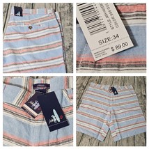 NWT johnnie-O LINEN Ebb TIDE Men&#39;s Shorts Beach Golf 34 BLUE Striped $89... - £34.26 GBP