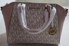 Michael Kors Ciara Large Top Zip Leather Satchel Handbag Vanilla Ballet ... - $189.99