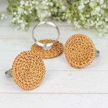 Natural 4 Metal 2&quot;&quot; Woven Rattan Design Napkin Rings Party Events Gift - £14.58 GBP