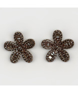 Rose Gold Colored 925 Silver Five Petal Flower Micro Pave Stones Stud Ea... - $26.86