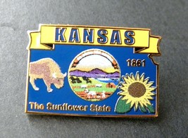 Kansas Sunflower State Flag Map Usa Lapel Pin Badge 1 X 3/4 Inches - £4.28 GBP