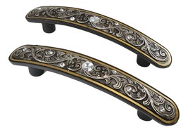 Set Of 6 Rustic Floral Filigree Scroll Silver Bling Drawer Cabinet Bar P... - £44.04 GBP