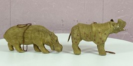 Vintage Folk Art Paper Mache Hippo Hand Painted Christmas Ornaments Lot of 2 - £18.49 GBP