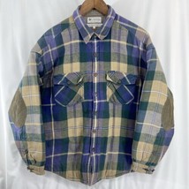 Vintage Columbia Size L Lightweight Flannel Plaid Shirt Jacket Quilted Insulated - £48.22 GBP