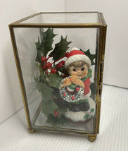 Vintage Eneaco boy Christmas goliday figure figurine decor w glass case ... - £14.63 GBP