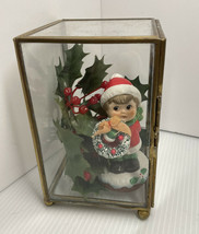 Vintage Eneaco boy Christmas goliday figure figurine decor w glass case ... - £14.91 GBP