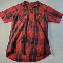 Wrangler Button Up Shirt Mens Medium Red Black Plaid Short Sleeve Pockets Collar - £10.89 GBP