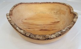 Oval Wooden Bowl Natural Edge Hand Turned Carved Signed Dated Handcrafted BF 17 - £25.69 GBP