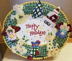 Fitz & Floyd Essentials Homespun Happy Holidays Christmas 14" Serving Platter FS - $29.69
