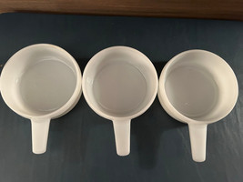 3 White Milk Glass Ovenware Soup Bowls With Handles - $8.00