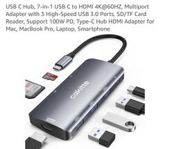USB C Hub, 7-in-1 USB C to HDMI 4K@60HZ, Multiport Adapter with 3 High-S... - $503.76 MXN
