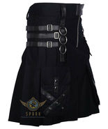 Men's Gothic Fashion Utility kilt 100% Cotton and Leather Straps Kilt - $54.00