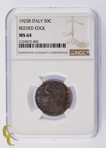 1925R Italie 50 Centesimi 50C Tranche Striée Bord NGC Classé MS64 - $1,101.85