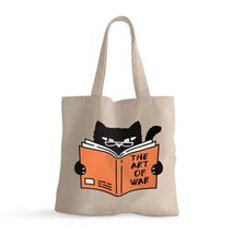 Black Cat Reading Book Small Tote Bag - Funny Cat Small Tote Bag - Humor... - £13.97 GBP