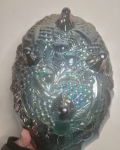 Indiana Carnival Glass Harvest Grape Iridescent Blue 4-Footed Fruit Bowl Vtg image 4