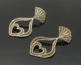 925 Sterling Silver - Vintage Filigree Open Love Heart Dangle Earrings - EG8472 - £33.23 GBP