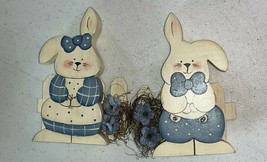 Vintage Rabbits Set of 2 Wooden Bunnies Bunny Rabbit Lot Easter Décor Co... - $12.99