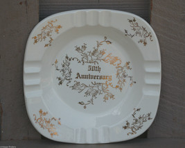 Vintage Homer Laughlin Pearl 50th Anniversary Ashtray Golden Bells 22 KT... - £7.88 GBP