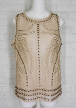 PAPARAZZI Mesh Tank Top Beaded Embroidered Tan Black NWT Medium - £53.57 GBP