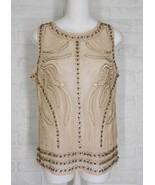 PAPARAZZI Mesh Tank Top Beaded Embroidered Tan Black NWT Medium - $69.29