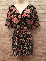 Francescas Womens Black Multicolor Floral Romper Surplice Wrap Size S NEW - £28.25 GBP