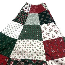 Vintage Handmade Calico Quilted Christmas Tree Skirt Candy Cane Mistletoe Ruffle - £157.26 GBP