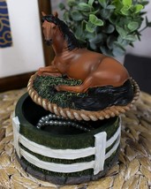 Ebros Brown Stallion Horse At Rest Round Jewelry Trinket Decorative Box ... - $25.99