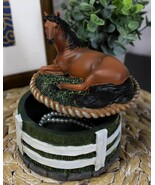 Ebros Brown Stallion Horse At Rest Round Jewelry Trinket Decorative Box ... - $35.52 CAD