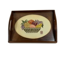 Cross Stitch Wood Serving Centerpiece Tray handles Fruit Basket Design Retro 12” - £37.37 GBP