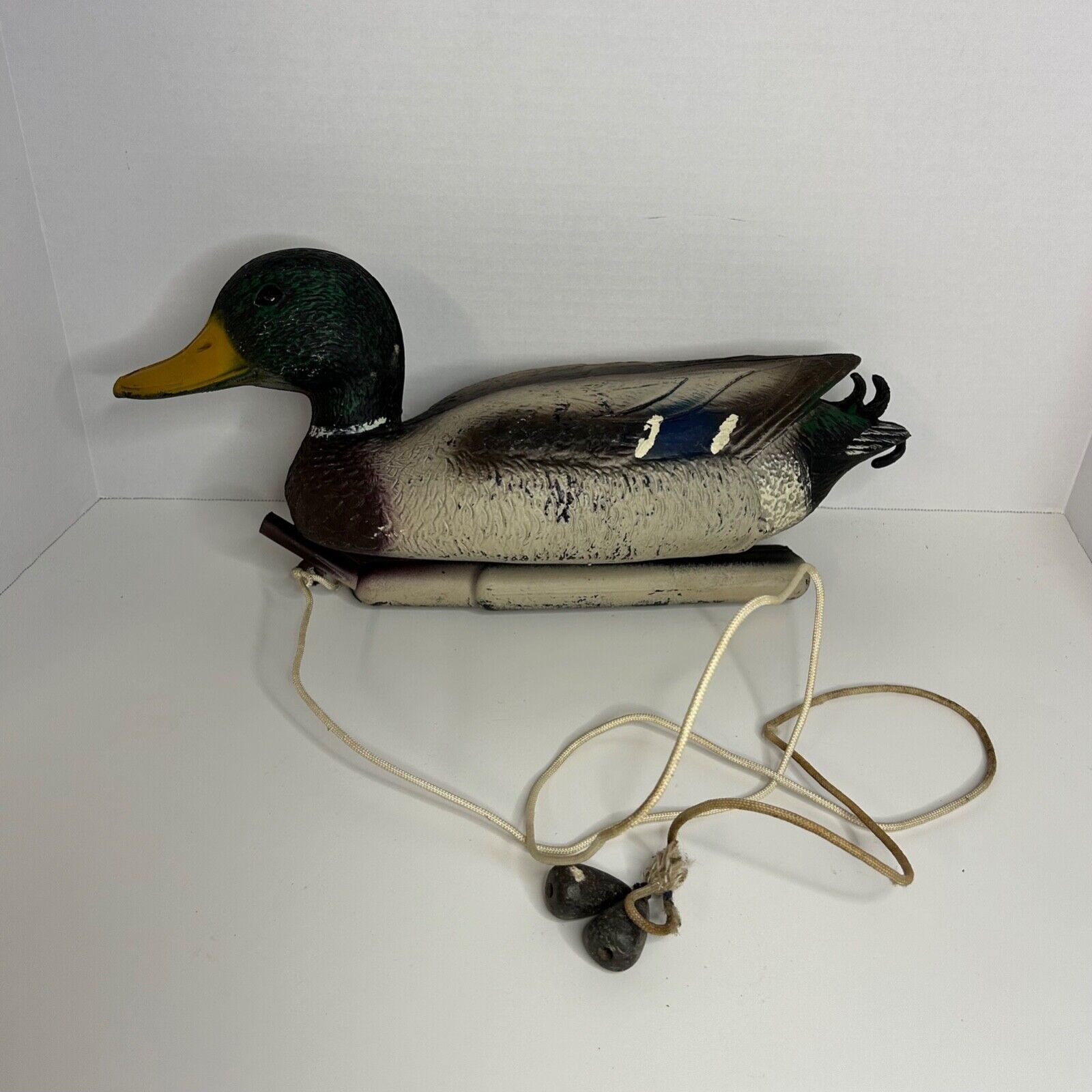 Vintage CARRY-LITE Mallard Drake Duck Decoy ~ Made in Italy w/ Rope and Weight