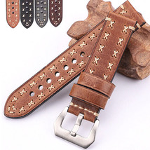 22mm Handmade Genuine Leather Italian Vintage Brown/Gray Watch Strap/Watchband - £19.70 GBP