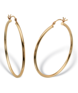 POLISHED TUBULAR HOOP EARRINGS IN 18K GOLD TONE STERLING SILVER 1 5/8&quot; - £93.86 GBP