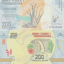 Madagascar P98, 200 Ariary, 2017, waterfall, birds / butterfly UNC see UV &amp; w/m - £0.99 GBP