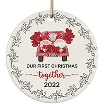 Our First Christmas Together Gnomes Round Ornament Ceramic Wreath 2022 Gift 3 In - £15.62 GBP