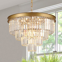 Modern Crystal Chandelier Gold 24” Round Chandelier for Dining Room 12 Light Cei - £730.47 GBP