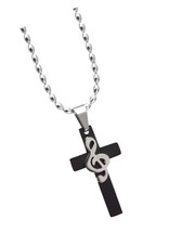 Stainless Steel Cross Necklace w/Treble Clef - £193.93 GBP