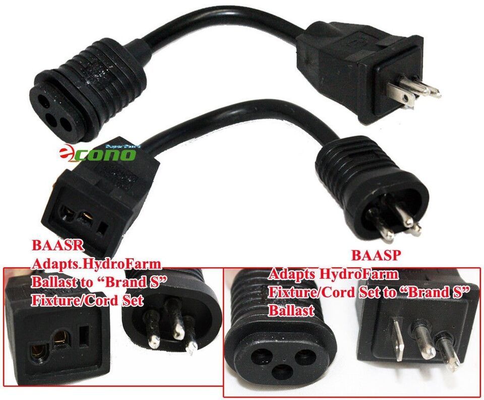 BAASR 9-1/2&quot; Adapter Cord Plug - Hydrofarm Ballast to Sunlight Hood Fixture - $11.26