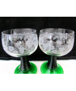 French Luminarc Emerald Green Beehive Stem Grape Etched  VCA Wine Glasses - £23.74 GBP