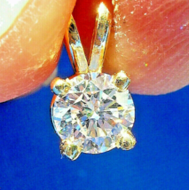 Earth mined Diamond Solitaire Pendant Deco Necklaces Solid 14k Gold 18" Chain - $3,320.25
