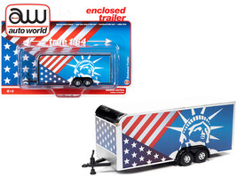 4-Wheel Enclosed Car Trailer Patriotic with Graphics 1/64 Diecast Model by Auto  - £11.78 GBP
