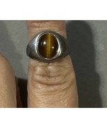 Vintage 925 Sterling Silver Oval Shaped Gold Tigers Eye Ring Size 5ish C... - $54.68 CAD