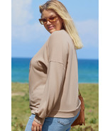 Pale Khaki Floral Peace Sign Graphic Washed Terry Plus Size Sweatshirt - $21.47