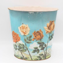 Waste Basket Trash Can Metal Tin Floral Design Mid Century 1960&#39;s - $116.13