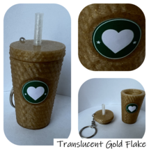 2 pack Studded Coffee Tumbler Keychain w/ Screw Top Lid!! Gold Flake and Clear - £6.80 GBP