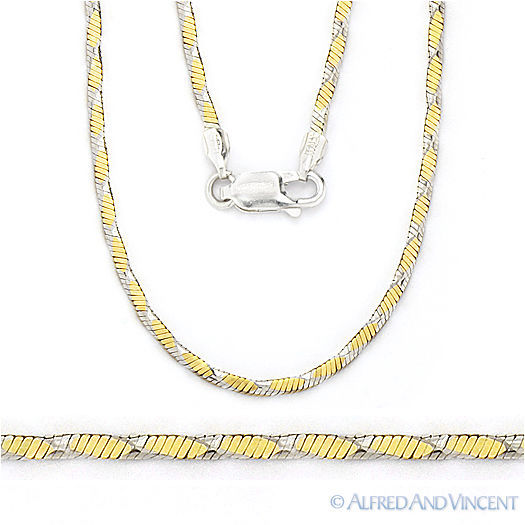 Primary image for 1.6mm 4Side Snake Link 925 Sterling Silver 14k Yellow Gold-Plated Chain Necklace