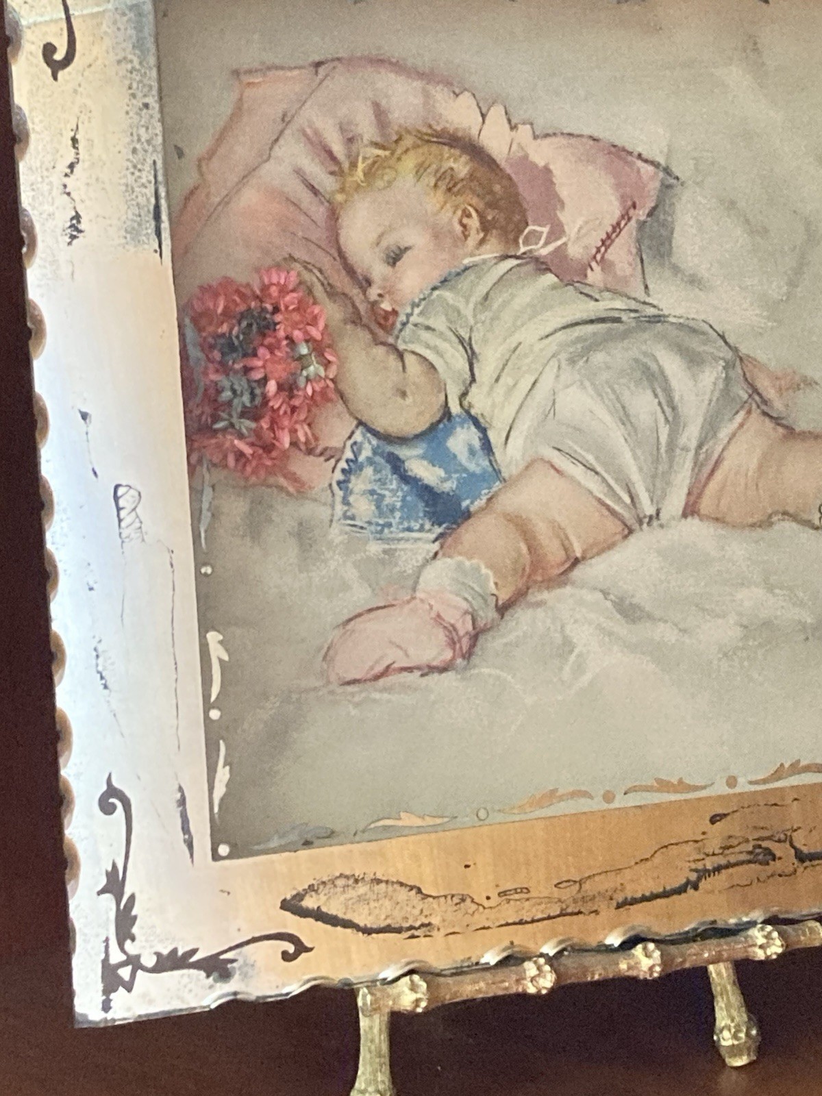 1940s Maud Tousey Fangel Baby Silver mercury Glass Mirror Shadow box pict frame Item image 3