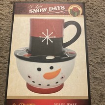 Cracker Barrel Christmas Merry Snowman  Serving Set  Cup Bowl &amp; Lid/coaster - $4.99