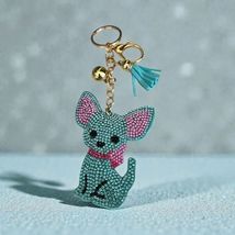 Cute Cartoon Chihuahua Keychain Rhinestone Key Chain Turquoise - $9.85