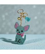 Cute Cartoon Chihuahua Keychain Rhinestone Key Chain Turquoise - $9.85